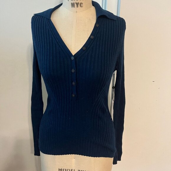 NWT NAADAM New Diamond Navy Silk and Wool Pullover Size Small - Picture 3 of 7